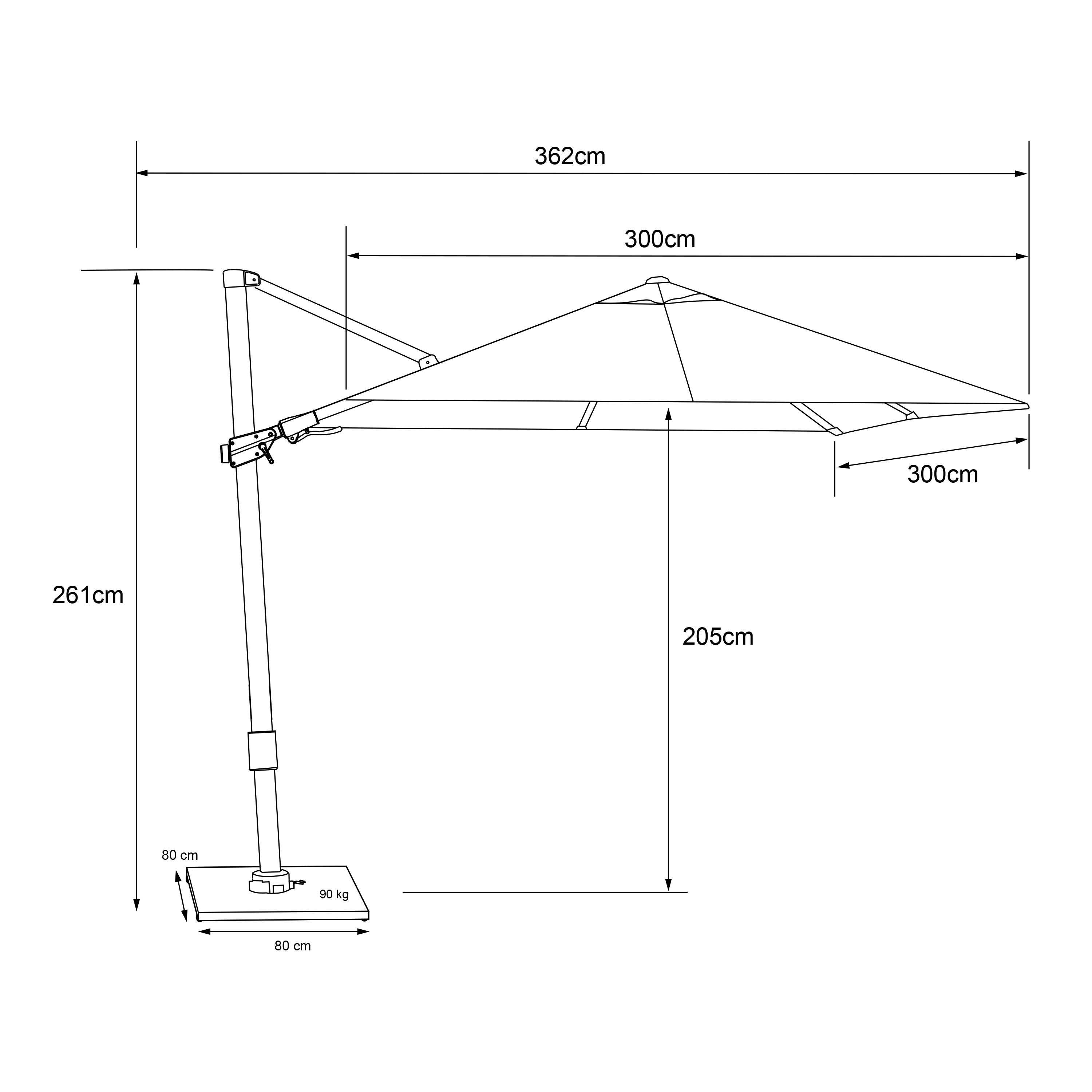 Apollo Ampelschirm 300x300cm Anthrazit/Beige – Komplettset