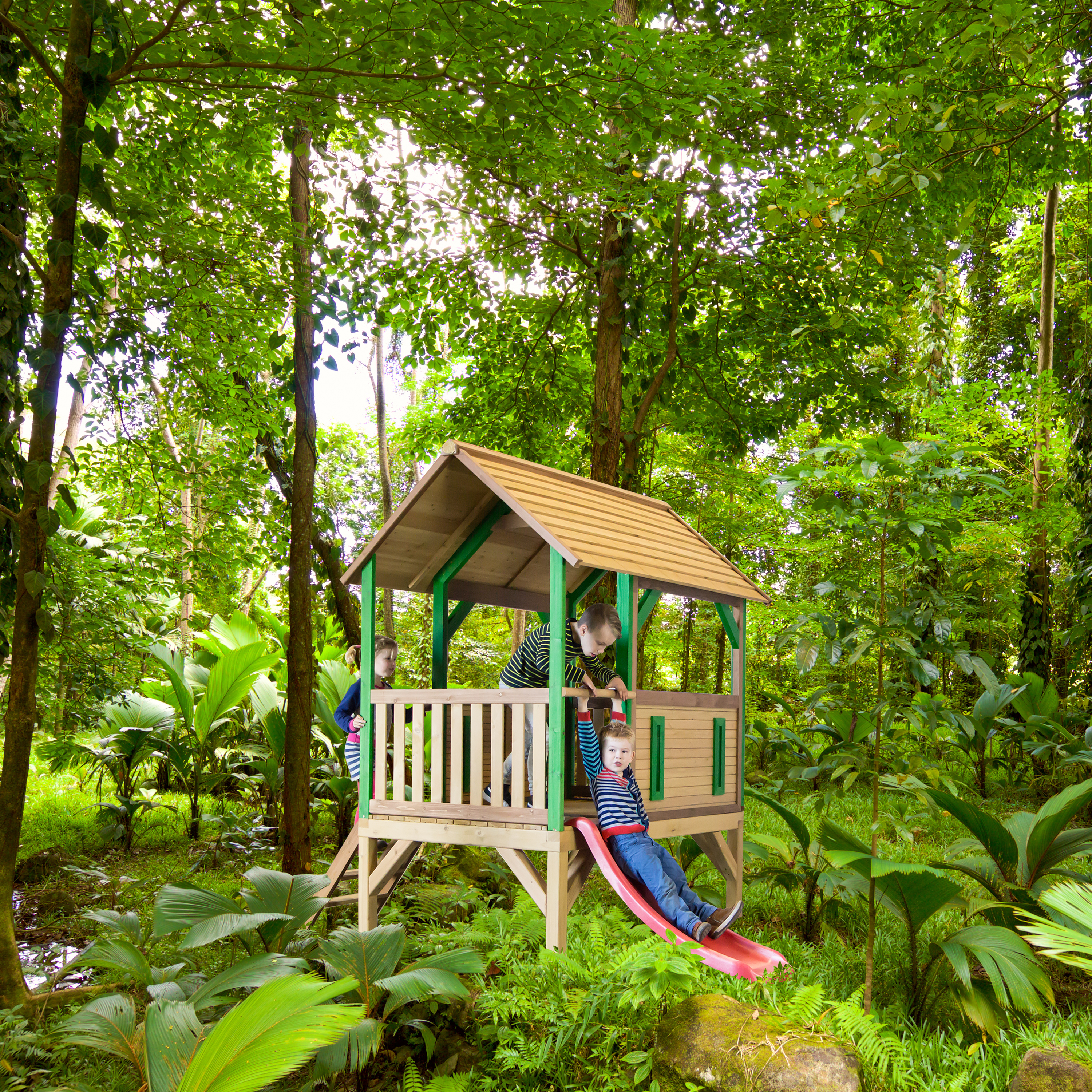 Akela Speeltoren Bruin/groen - Rode glijbaan