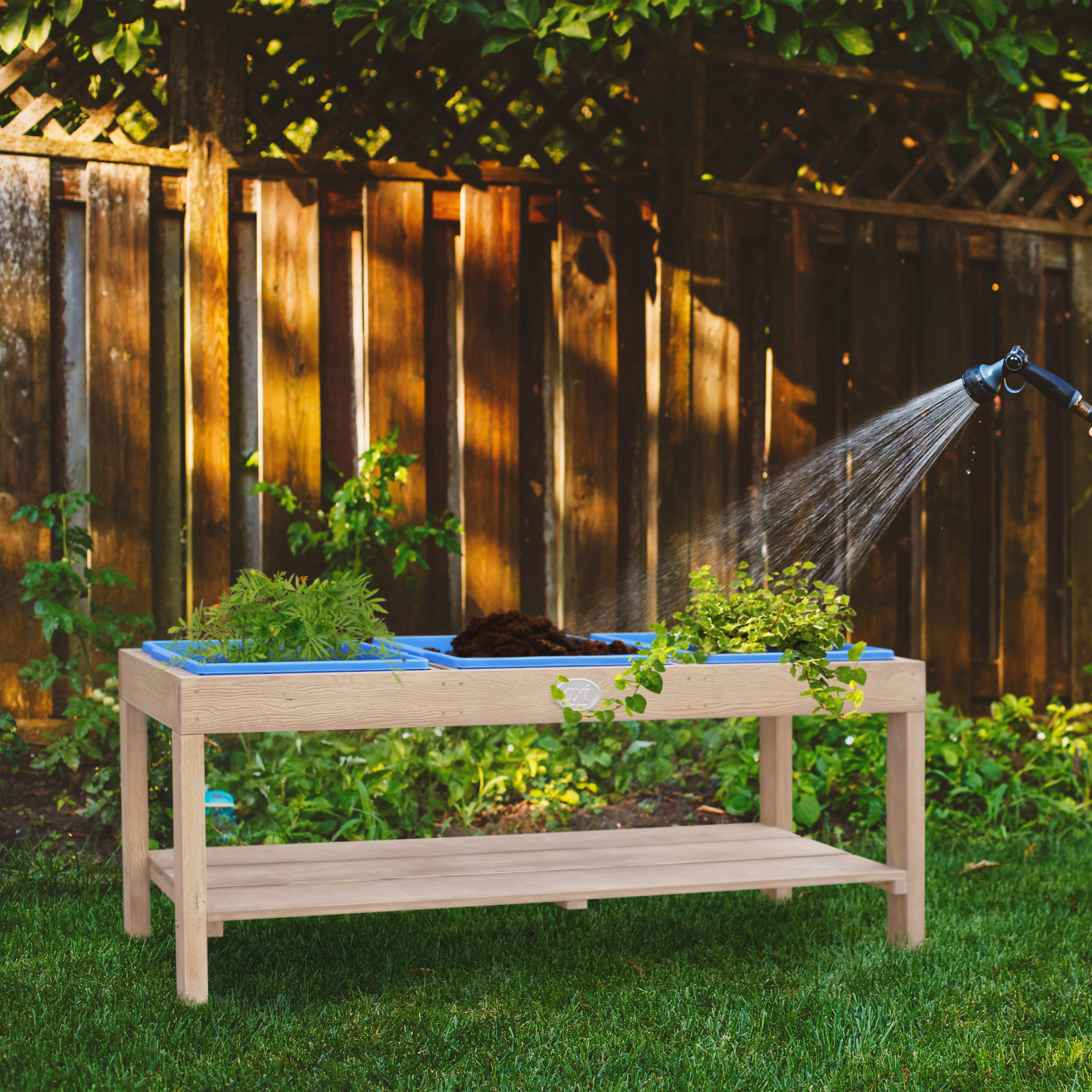 Activiteiten Tafel met 3 blauwe bakken Naturel Bruin