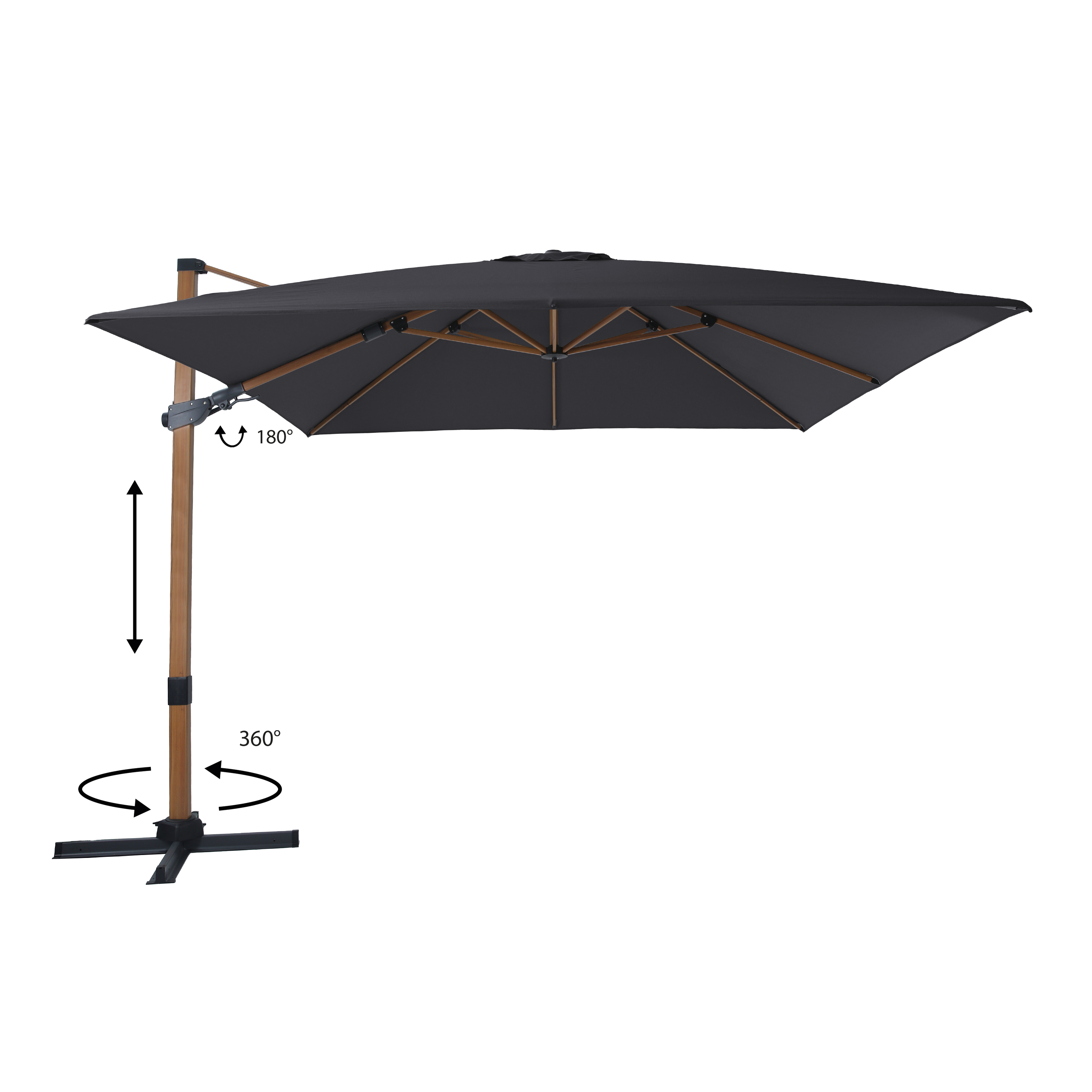 Apollo Premium Zweefparasol 300x300 Houtlook/grijs
