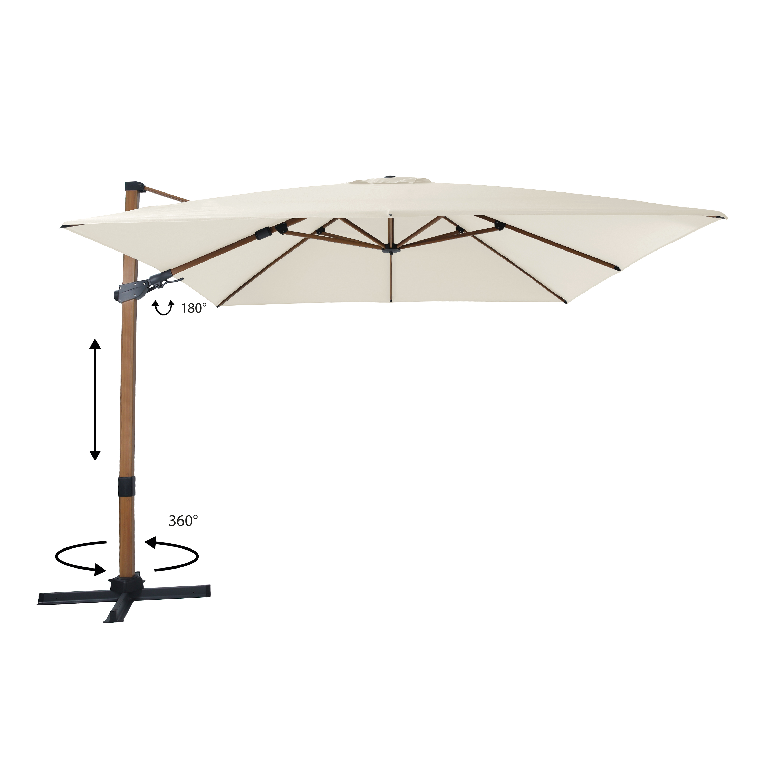 Apollo Premium Zweefparasol 300x300 Houtlook/beige 