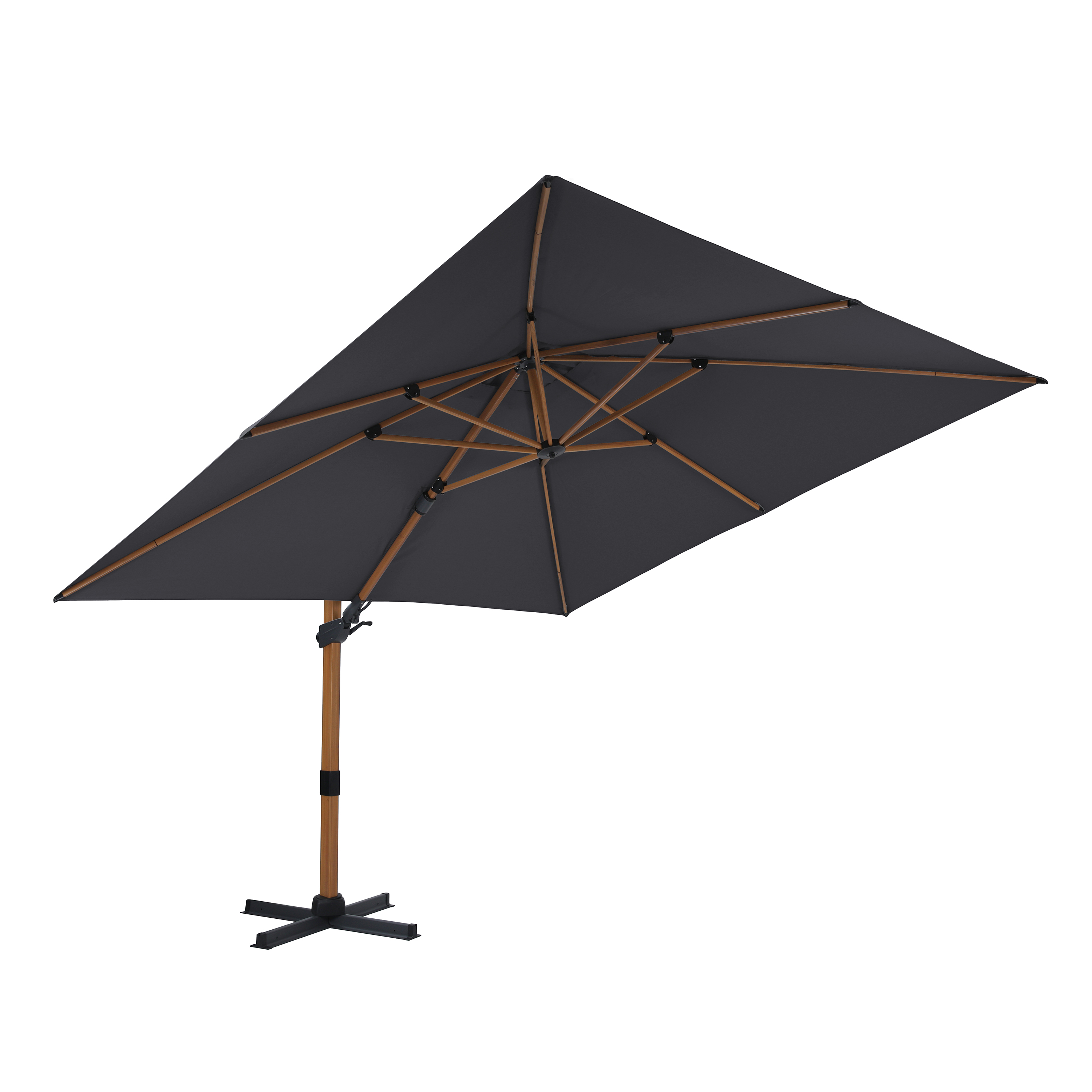 Apollo Premium Zweefparasol 300x300 Houtlook/grijs